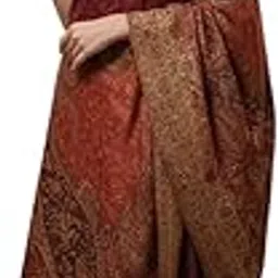 Luxury Paisley Shawl, Traditional Maroon and Gold Winter Wrap, Fringed Border-picture-18