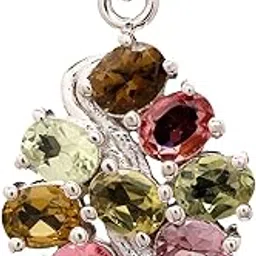 exotic india 925 Sterling Silver Multicolor Oval Cluster Pendant with Silver Wave Pattern Vibrant Jewelry for Women's-picture-54