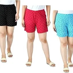 Womens Cotton Printed Regular Fit Shorts Hotpant [Pack of 3]-image-5