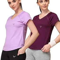 uzarus Women's V-Neck Sports T-Shirt | Pack of 2 | Gym, Yoga & Activewear Top-picture-36