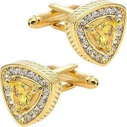 jonwo Yellow Triangle Zircon Gemstone Golden Cufflinks for Men Women Crystal Elegent Men's Cufflinks Jewelry for Wedding Party Anniversary Business Events Tuxedo Dress, 16mm/0.63 Inch, Brass, zircon-picture-42