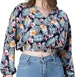 oxolloxo Women Floral Print Collared Long Sleeve Crop Top-picture-38