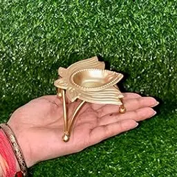 Handcrafted Golden Metal Tea Light Candle Holder Stand - Elegant Decorative Tea Light Holder (Pack of 1), Decorative Brass Oil Lamp Diya, Traditional Design-image-15