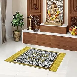 status contract STATUS Traditional Carpet/Pooja Mat | Square Shape | Mat for Home Temple | Pooja Assan 18x18 inch (Beige)-picture-17