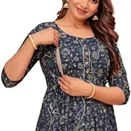 Women's Pure Cotton All Over Printed Regular Fit Maternity Feeding Kurti | Maternity Gown-picture-39