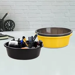 Heart Home Pack of 3 Desk Organizer | Stationery Organizer | Multipurpose Organizer | Office Supplies for Pen-Pencil-Staplers | Desktop Organizer | 6 LTR | Yellow & Gray & Black-picture-29