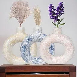 Crazy Sutra Beautiful Ceramic Vases Flower Planters Ring Shape Unique Quality Home Decor Center Table Bedroom Side Corners Decoration Set of 3-picture-28