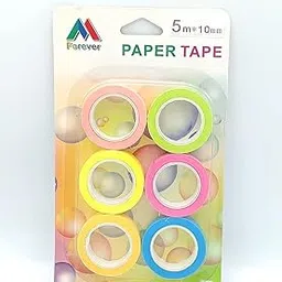 53ARTS Fashionable Washi Tape Attractive Neon Color Adhesive Paper Tapes for Decorative Purposes like Art and Craft, DIY (5m x 10mm) Pack of 6-picture-19