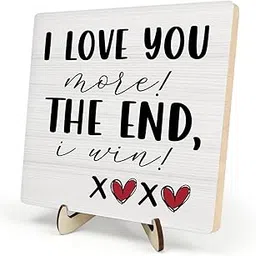 Love Sign Desk Decor, I Love You More Wooden Plaque Sign for Her Him, Family Love Sign, Plaque for Valentines Day, Love Wooden Plaque with Stand for Home Office Table Decor, Wooden Plaque 5.9x5.9 Inch-picture-16