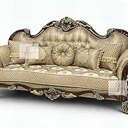 Luxury Wooden Carved Classic Victorian Style Sofa | Solid Wood Carved 3-Seater Couch with Elegant Fabric & Decorative Cushions | Luxury Home Furniture-picture-18