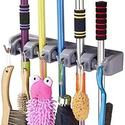 MYPS Plastic Broom and Mop Holder Wall Mounted Hanger Organizer Stand of 4 Positions with 5 Hooks and Holds Up to 9 Tools-picture-43