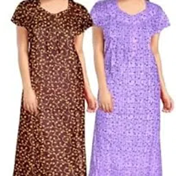 Permium Combo Cotton Long Half Sleeve Printed Nighty for Women-Dark Blue -Black-picture-15
