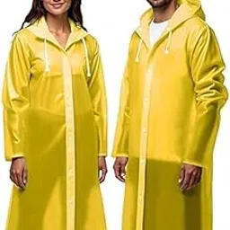 Unisex Long Rain Coat with Hood, Waterproof Button-Down Design, Yellow-picture-12
