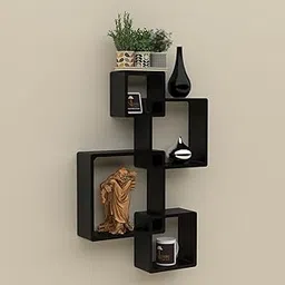 Raafi Rafuf Intersecting Floating Wall Shelves with 4 Shelves Modern Space-Saving Decorative Wall Mounted Storage Solution for Home Decor Beautiful Storage Solution (Balck)-image-44