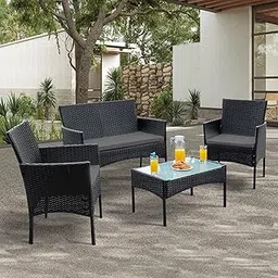 MJA FURNITURE 4 Seater Outdoor Sofa for Balcony, Garden | Wicker Balcony Table Chair Set | 4-Piece Waterproof Outdoor Furniture | Patio Bistro Set-picture-11
