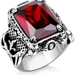 asma jewel house Heavy Metal Stainless Steel Royal Square Imitation Ruby Ring for Men…-picture-21