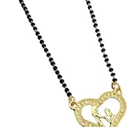 Batulii's online fashion Stylish Gold Plated Mangalsutra for Women | Heart-Shaped Couple Pendant | American Diamond Stones | Black Beads Traditional Necklace | Wedding Jewelry for Girls & Women-picture-52