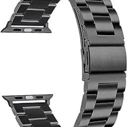 Techmount Premium Stainless Steel Metal Replacement Strap Band Compatible with Apple watch Band 49mm 45mm 44mm 42mm Metal Chain Watch Band Compatible with Apple Watch Ultra Series 8 7 6 5 4 3 2 1 SE (Black)-picture-27