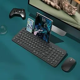 Wireless Keyboard and Mouse Combo with Phone Tablet Holder, Rechargeable Dual-Mode (Bluetooth 5.0 and 3.0 +2.4G) Multi-Device Silent Mouse for Windows, iPad, Tablet, MacOS,iOS,Android(Black)-picture-17