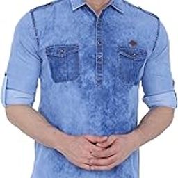 kuons avenue Men's Tailored Fit Denim Short Pathani Kurta | Collar Kurta for Men-picture-17