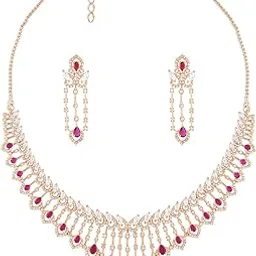 zaveri pearls Pink Dazzling Cubic Zirconia Designer Brass Necklace & Earring Set For Women -ZPFK16162-picture-54