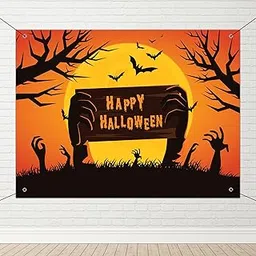 1iAM Halloween Decoration Flex 4x3ft | Pack of 4 - Orange Happy Halloween Printed Flex Backdrop, Gummy Hooks & Ring Ribbon For Wall Decor, Photoshoot Background | Perfect For Diwali, Bhoot Chaturdashi-image-34