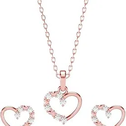 925 Sterling Silver Valentine Heart Pendant Earrings Chain Necklace Jewellery Set | Rose Gold Plated, Swiss Zirconia | Gift for Women and Girls-image-74