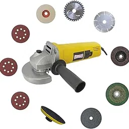 Inditrust Dumdaar 950W Professional Angle Grinder with 10-Piece Wheel Set, Metal Cutting and Polishing Tool, Copper Winding (Yellow)-picture-14