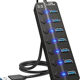Bindex 7-Port USB 3.0 Hub - Multi Port Adapter with Individual Switches & Lights - High Speed Data Transfer for Printer, PC, Flash Drive & More-picture-18