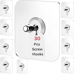 Pack of 30 Self Adhesive Screw Hooks for Wall, Nail Free Photo Frame Hooks for Wall Without Drilling | Reusable & Transparent Wall Hooks for Hanging Strong 5kg | Heavy Duty Wall Hooks-picture-59