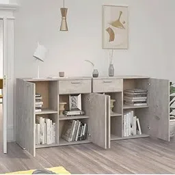 CASPIAN Engineered Wood Double Door Wooden Cabinet Cum Shoe Rack Grey (Set of 2) | Pre-Assembled Horizontal Furniture | Storage Organizer for Indoor/Outdoor Use | 4 Compartments with 1 Drawer-image-21