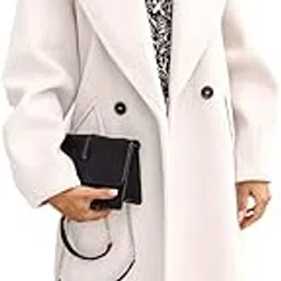 quecy Women's Winter Warm tch Lapel Double Breasted Long Pea Coat Overcoats |White |L-picture-34