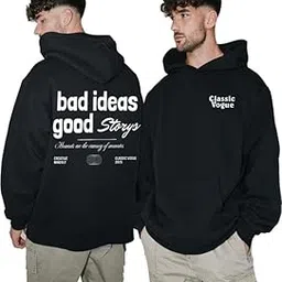 classic vogue “Bad Ideas Good Storys” Oversized Hoodie for Men & Women | Heavyweight Fleece Pullover Sweatshirt | Streetwear Casual Winter Hoodie-picture-14