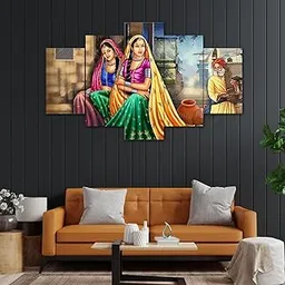 perpetual Rajasthani Paintings for Living Room |3D Painting for Wall Decoration | Rajasthani Decoration Items | Paintings for Bedroom Set of 5 (75x43 Cm)(Multi)-picture-28