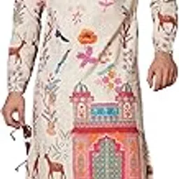 tb trybuy.in Traditional Printed Cotton Kurta for Men | Men’s Festive Printed Kurta | Ethnic Long Kurta with Royal Palace & Animal Motif Design | Ideal for Weddings & Celebrations-picture-34