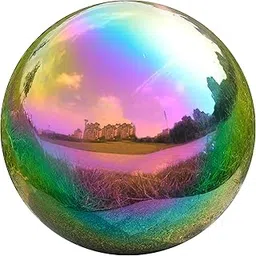 Nerien 8 Inch Gazing Ball, Stainless Steel Garden Mirror Globe, Polished Ornament Sphere, Hollow Floating Reflective Hemisphere, Home Outdoor Pond Housewarming Swimming Pool Decoration Gift, Rainbow-picture-19