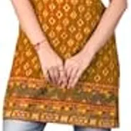 Women's Sleeveless Cotton Top, Mustard Yellow with Print, Shoulder Tie Design-picture-36