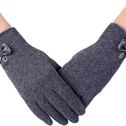 v3e Women & Girl's Winter Warm Woolen Touch Screen Bow Gloves (Grey)-picture-11