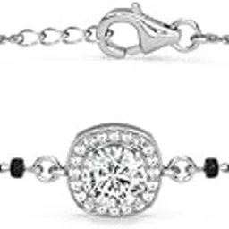 925 Sterling Silver Urja Solitaire Hand Mangalsutra Adjustable Bracelet With Black Beads Chain | Platinum Plated, Swiss Zirconia | Gift For Wife-image-0
