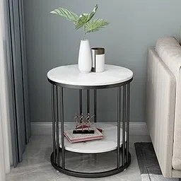 AL Trendy Touches Metal Coffee Table, Round Side Table with 2-Tier Storage Marble Accent End Table or Sofa Side Table for Living Room-picture-18