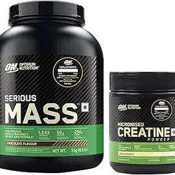 OPTIMUM NUTRITION (ON) Serious Mass High Protein High Calorie Weight Gainer Powder - 3 kg (Chocolate) & (ON) Micronized Creatine Powder - 100 Gram, Unflavored., 2 count, 33 servings-picture-44