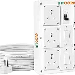 Bitcorp Heavy Duty Extension Board with MCB 5 Socket 3 Switch, 16AMP 8000W Power Strip with Surge Protector, 5 Meter Cord for Home, Office, Cooler, TV, Fridge, PC, Ev Charging (White) 220V-picture-22