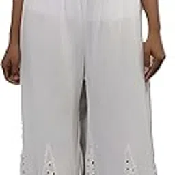 Women Mirror Work Sharara Hand Embroidered Chikankari Georgette Palazzo Pants, White Color Wide Leg Sharara-picture-54