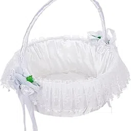 VELURA Wedding White Flower Basket Romantic for Festive Occasions Anniversary Event|1 Piece Flower Girl Basket|Ring Pillows & Flower Baskets| Wedding Supplies |Home & Garden-image-13