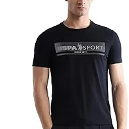 USPA Active Sports Men's Brand Embossed Regular Fit Active T-Shirt (UATSH0463_Navy_2XL)-image-25