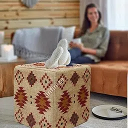 iinfinize Ottoman Chair Kilim Foot Stool Cover for Office Home Decor Handwoven Wool Jute Muddha Pouffe Living Room Sitting Bean Bag Stylish Accent Footrest Rustic Bohemian Boho Pouf Cover-image-41