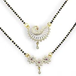 elleva Mangalsutra for Women Stylish New Combo Black Beads Chain Mangalsutra Set of 2 (Pack of 1)-picture-31