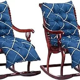 Heart Home Geomatric Printed Microfiber Comfortable, Soft, Long Back & Seat Rocking Chair, Lounger Cushion for Indoor/Outdoor with Ties, 18 * 46 Inch- Pack of 2 (Blue) image 1