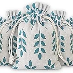 LifeKrafts Linen Jute Pouches | Leaf Design | 10x10cm Pack of 10 | Drawstring Bags for Return Gifts, Jewellery, Weddings, Crafts, Favors, Storage, Hampers, Packaging, Parties image 1