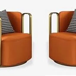 T&T Co. Swivel Luxury Revolving Swivel Chair with Pure SS Armrest with Pillow Single Seater Sofa Chair Accent Chair Premium Fabric Living Room Lounge Bedroom. (7) Orange, Set of 2 Chairs-picture-13